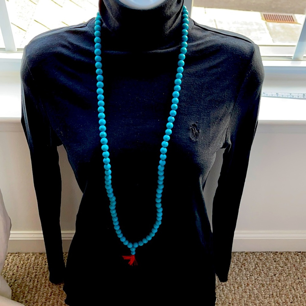 Extra long turquoise beaded necklace